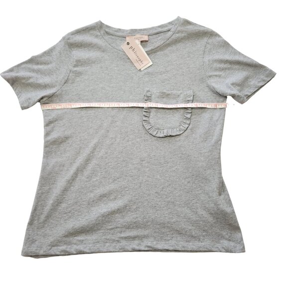 NWT Philosophy Heather Gray Scoop Neck Tee Shirt w/ Ruffled Chest Pocket… - Picture 10 of 13
